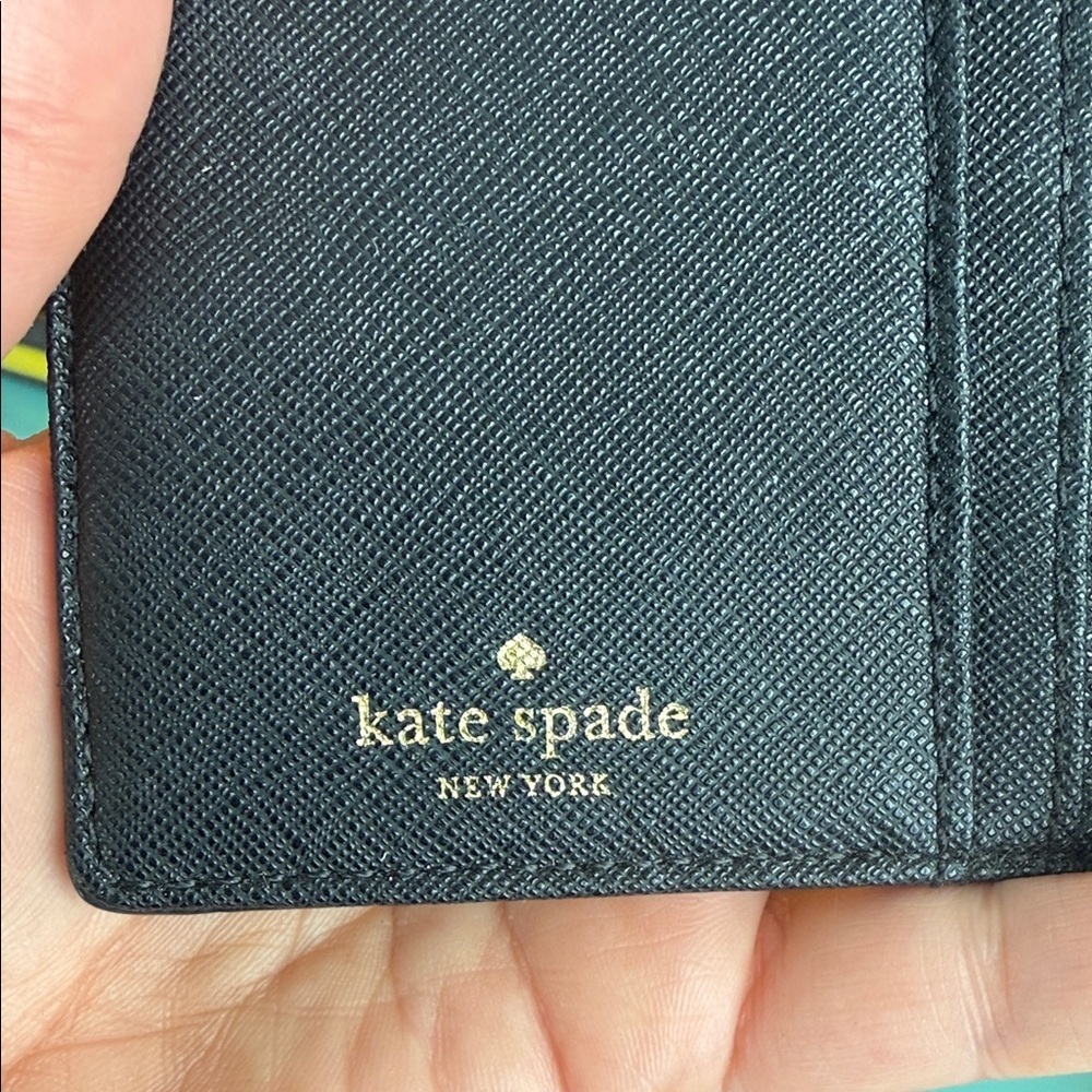 Kate Spade Black Leather Wallet clutch card holder designer bifold wristlet - Picture 7 of 9